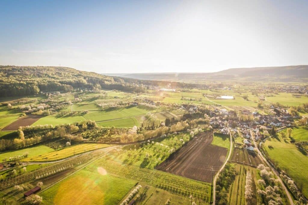 Aerial view of rural area